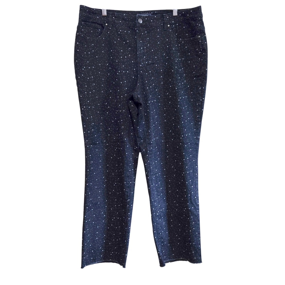 Charter Club Woman 18 Ditsy Star Galaxy Print Straight Leg Jeans Navy Raw Hem